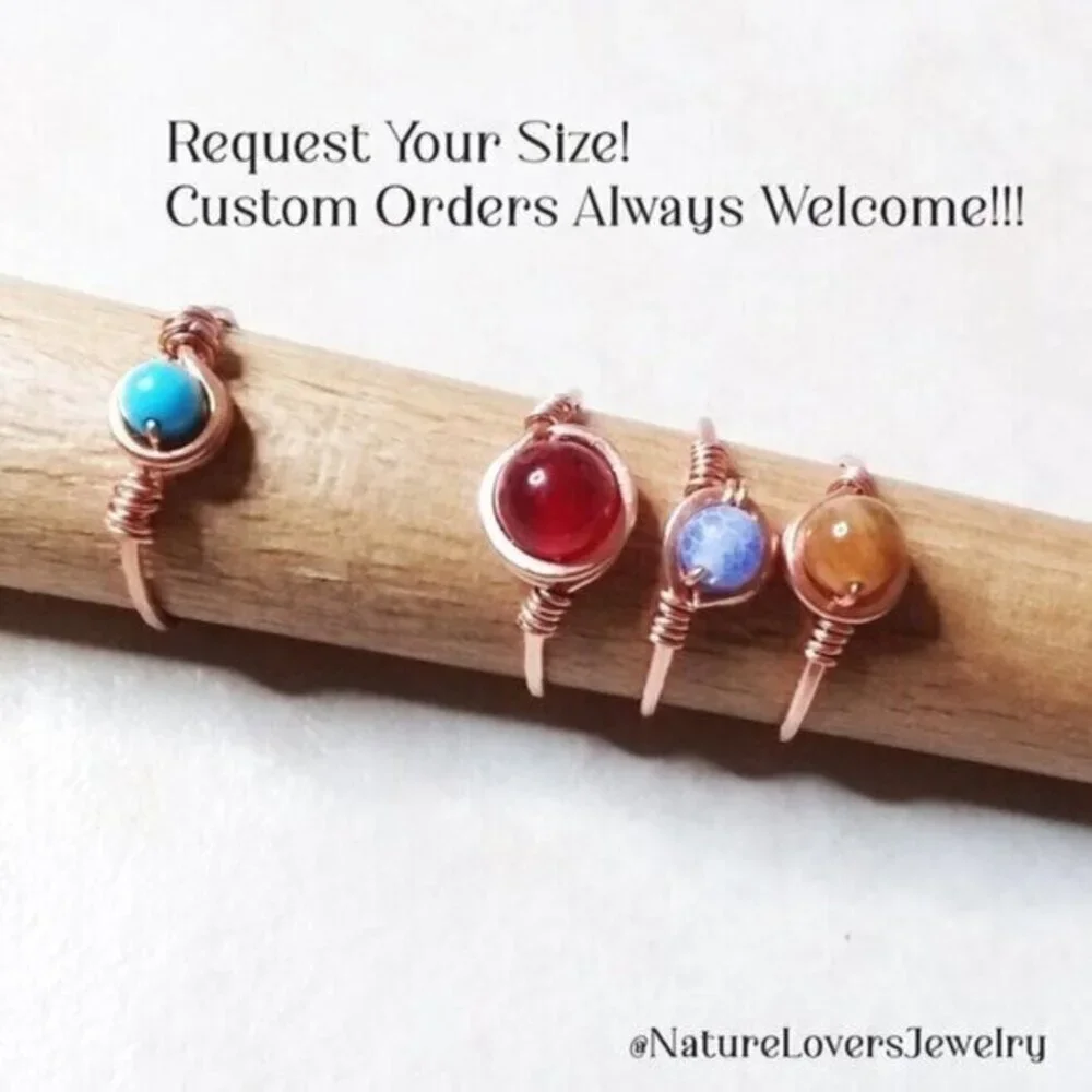 Slim! Dainty! Blue Agate Gemstone Ring + Durable Copper! Sz 5.5 - Custom Size OK